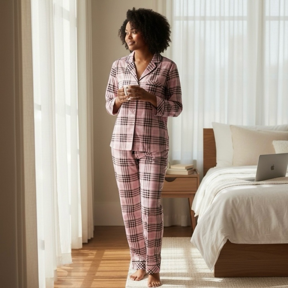 Victoria's Secret Pink Plaid Cotton Flannel Long Pajama Set Relaxed Fit XXL - Picture 10 of 11